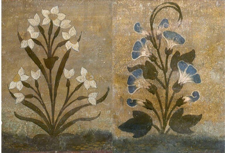 DEUX PEINTURES DE FLEURS Fresques à décor de bouquet