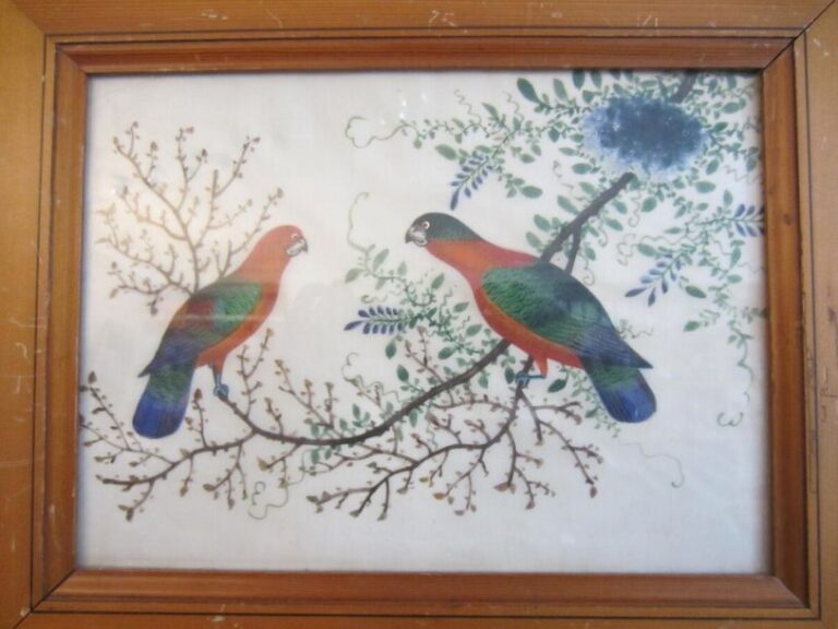 Deux peintures sur soie Chine : deux oiseaux (2