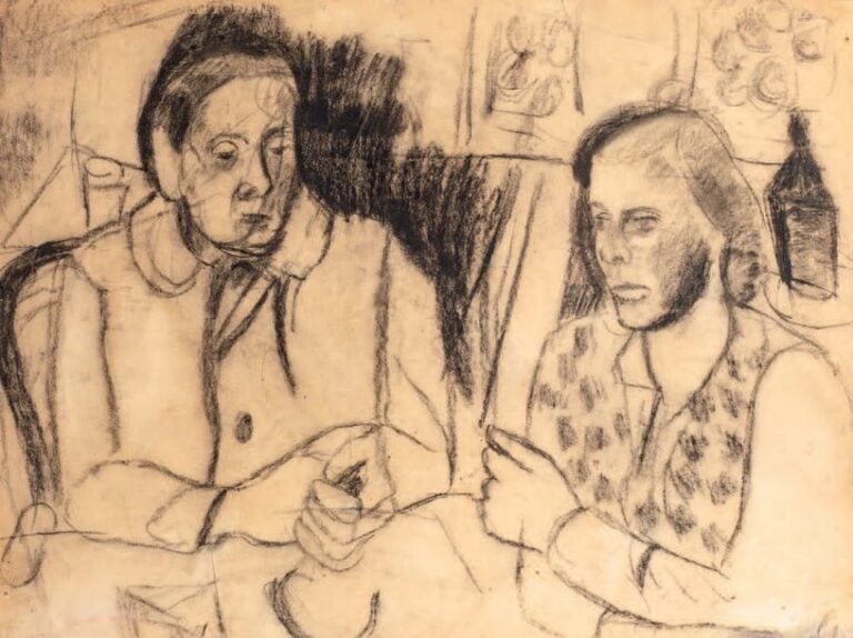 Deux personnages attablés