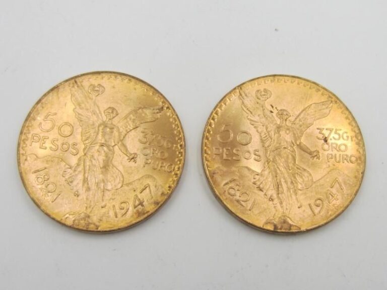 Deux pièces de 50 pesos or