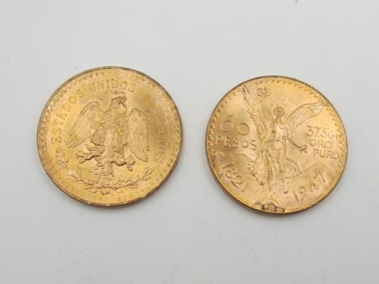Deux pièces de 50 pesos or