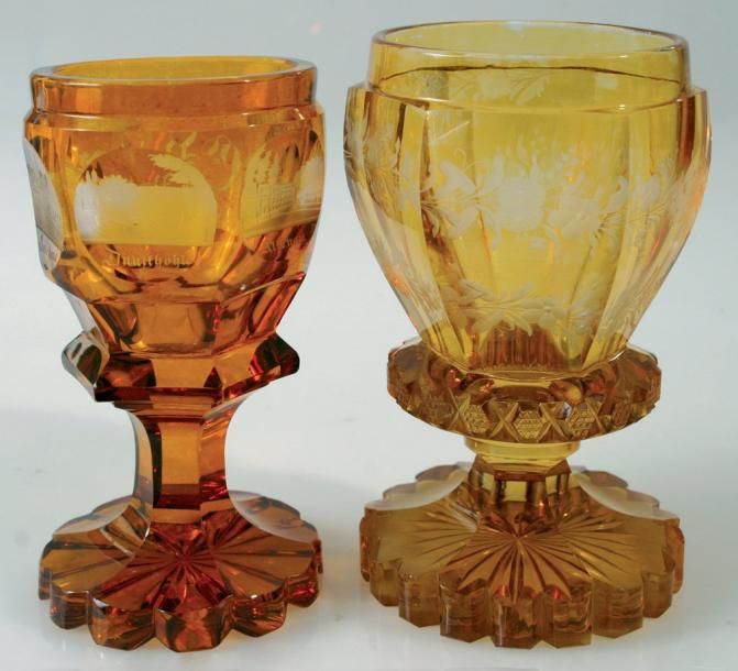 Deux verres cémentés ambr