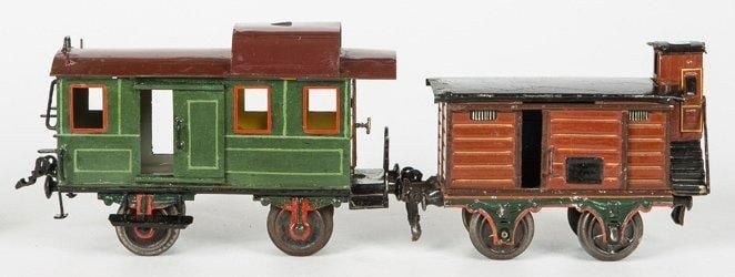 Deux wagons - Wagon poste PLM en tôle peinte court à 2 axes - repeints - 1912 - 40% - Fourgon à vigie à 2 axes en tôle peint