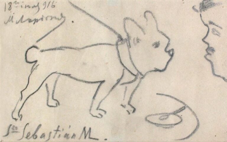 Diaghilev et son chien (1916) Fusain, signé et daté en haut à gauche, situé «S