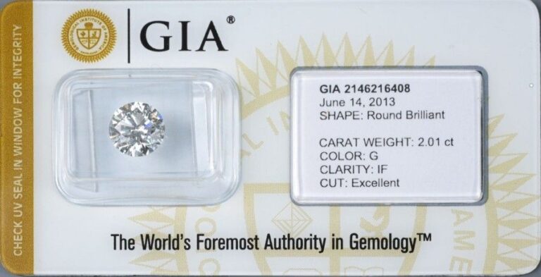 Diamant sur papier pesant 2,01 carats, taille brillant, sous blister du GI