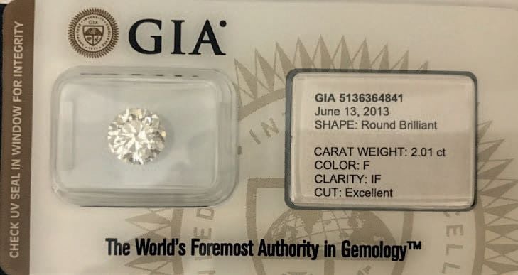 DIAMANT taille brillant sous scellé pesant 2,01 cara