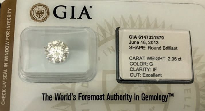 DIAMANT taille brillant sous scellé pesant 2,06 cara