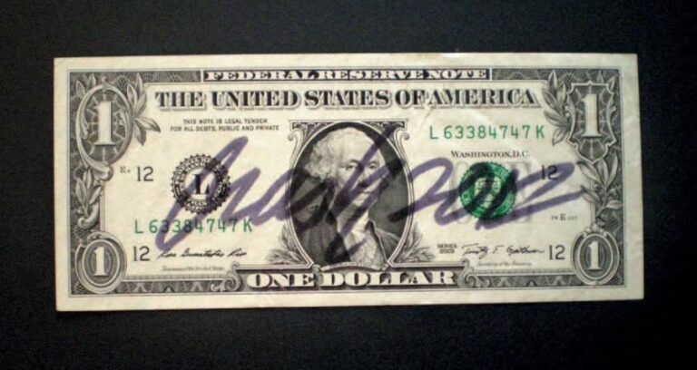 Dollar Signature originale sur billet 15,5 x 6,5 cm