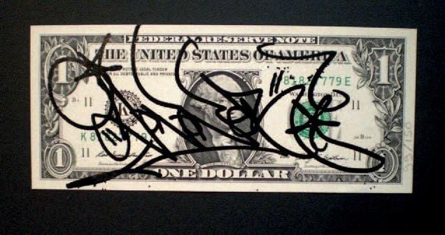 Dollar Signature sérigraphiée sur billet Cachet au dos, numéroté sur 150 exemplaires 15,5 x 6,5 cm