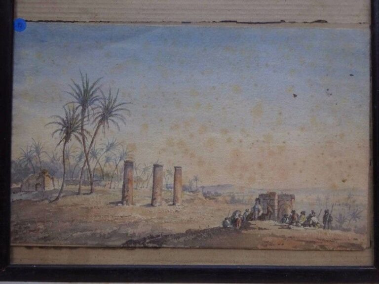 Domenico / Dominique TRACHEL (1830-1897) Chameliers en Egypte Aquarelle sur papier Signée en bas à gauche 31 x 49 cm (piqûres)