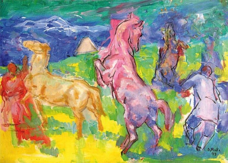 Dressage de chevaux (1949) Huile sur toile située et datée en bas à droite 54 x 73 cm