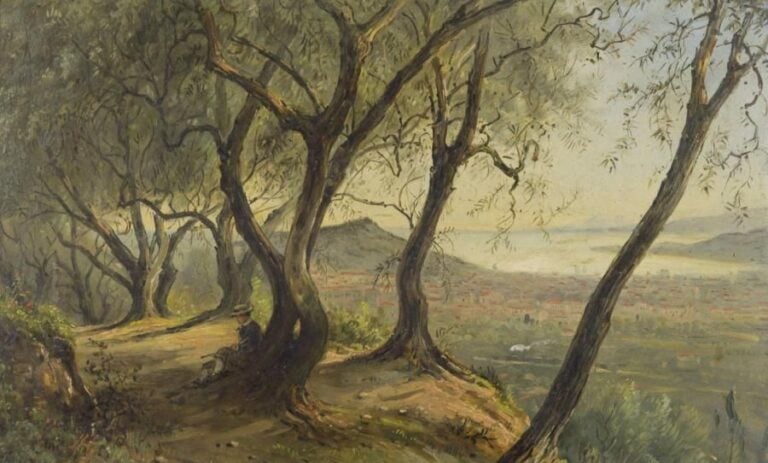 ECOLE du début du XXe siècle Chemin sur les hauteurs de Nice Huile sur panneau 25 x 40 cm