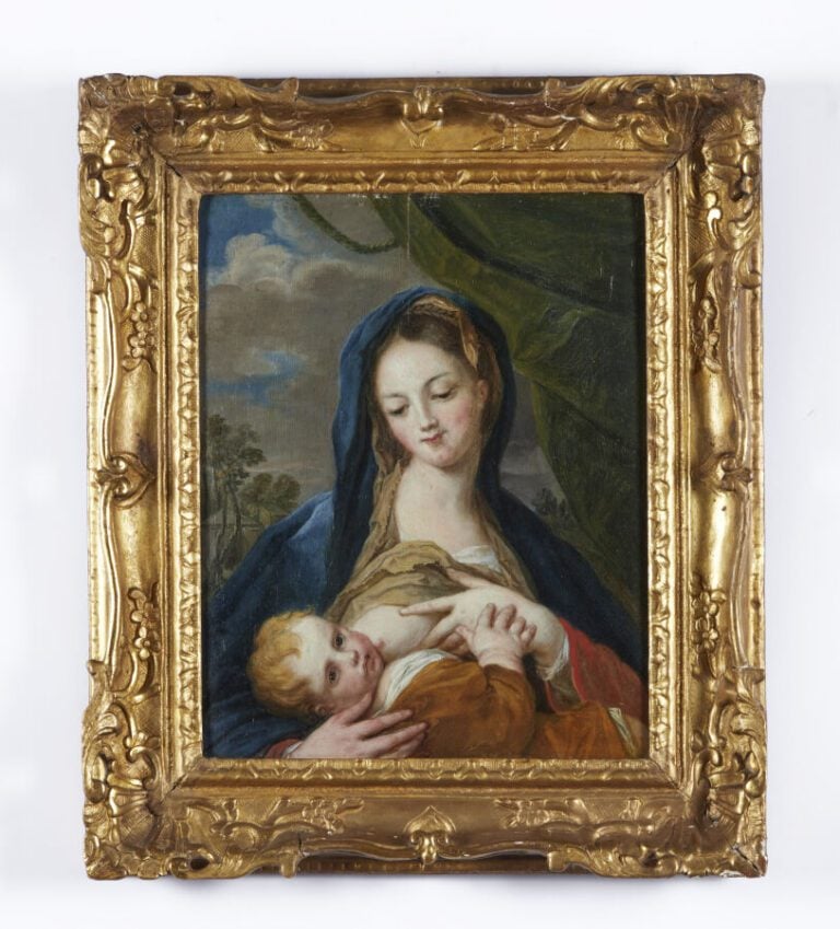 ÉCOLE DU XVIIIE SIÈCLE - « Vierge allaitante » - Huile sur panneau - 40 x 31,5…