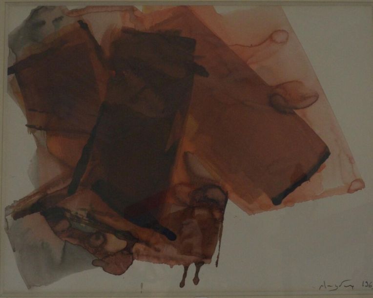 École du XXe siècle Composition abstraite, 1969 Aquarelle sur papier, signée et datée en bas à droite 49 x 63 cm Provenance : collection Roger Bordier