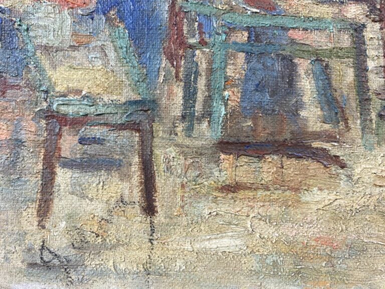 Ecole du XXe siècle - Le marché en vieille ville - Huile sur toile - trace de s…
