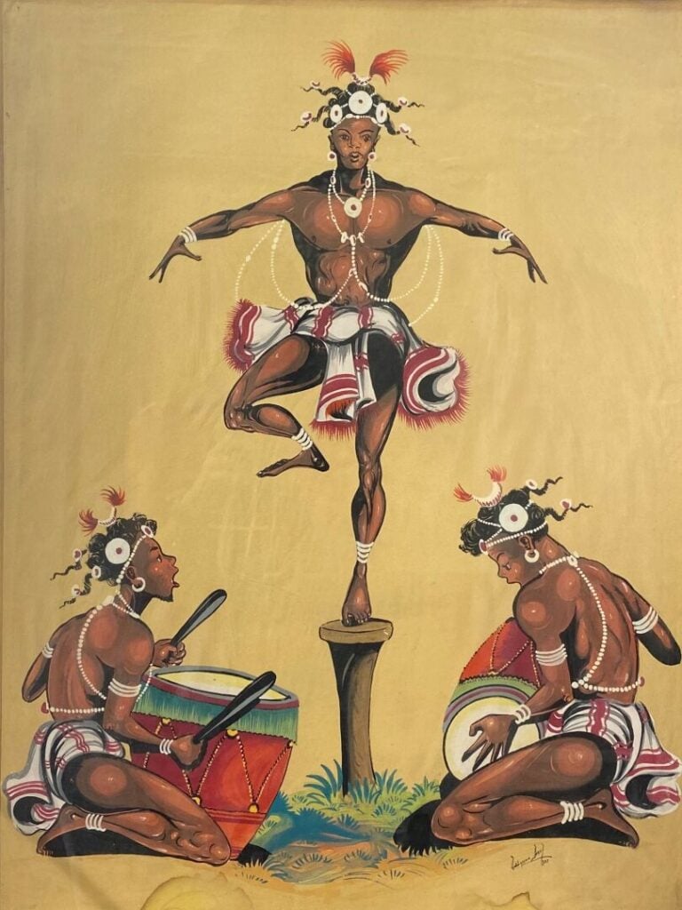 Ecole du XXe siècle - Musiciens et danseur - Gouache sur papier - Signé en bas…