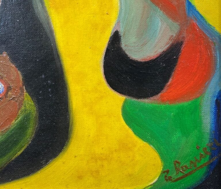 Ecole du XXe siècle - Nature morte à la lampe aux poissons - Huile sur panneau…