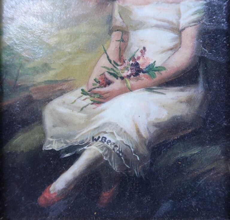 Ecole du XXe siècle - Portrait de jeune fille dans un paysage - Huile sur carto…