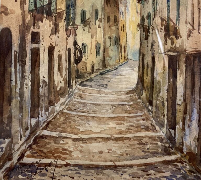 Ecole du XXe siècle - Vue d'une rue dans le Vieux Nice - Aquarelle sur papier -…