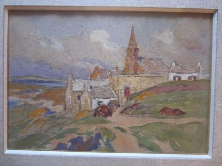Eglise en Bretagne Aquarelle et gouache sur papier 20 x 28 cm