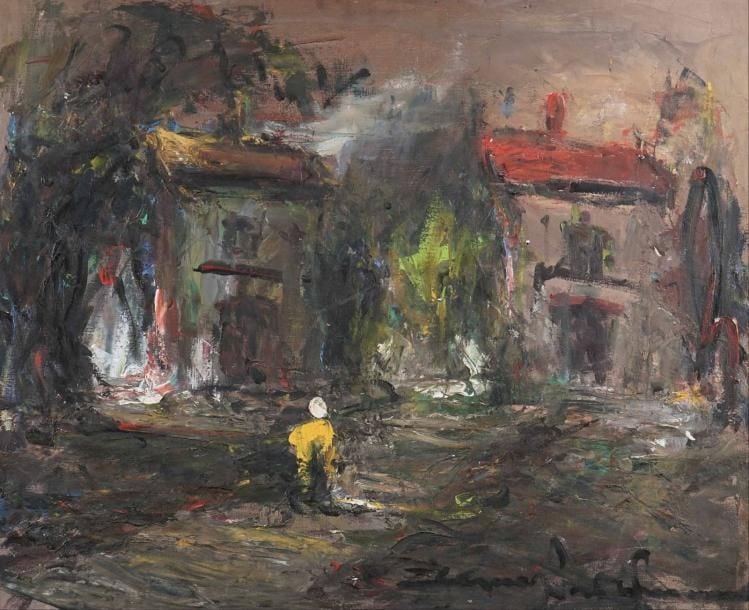 Elemer VAGH-WEINMANN (1906-1990) " Matin au hameau " Huile sur toil