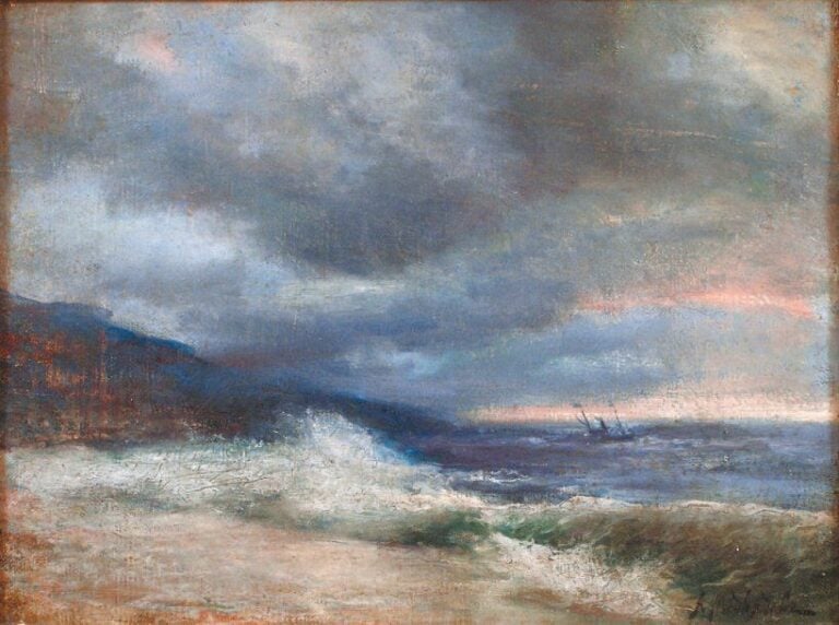 Élève de Aïvazovsky Bateau dans la tempête Huile sur toile, signée en bas à droite 2