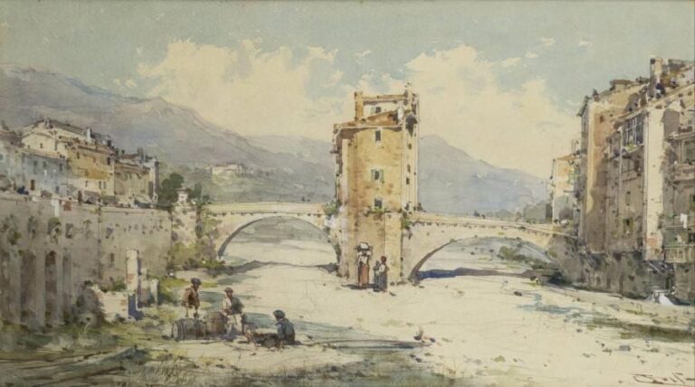 Emmanuel COSTA (1833-1921) Pont de Sospel Aquarelle sur papie