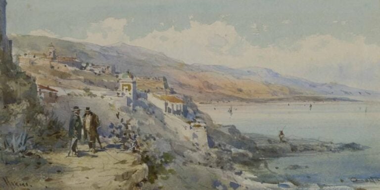 Emmanuel COSTA Monaco Aquarelle sur papier Signée et située 20 x 40 cm
