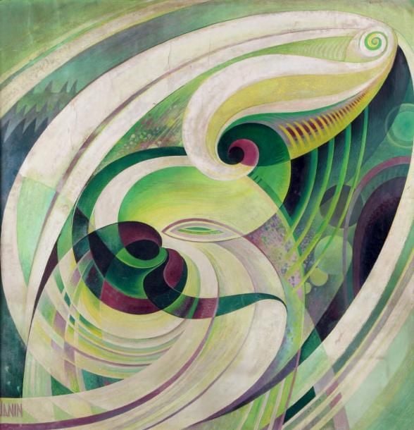 ENCHAÎNEMENT Huile sur toile, signée en bas à gauche 100 x 103 cm EXPOSITION: Salon des réalités nouvelles de 1947