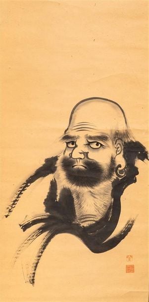 ENCRE SUR PAPIER DONNANT A VOIR DARUMA, KAKEMONO