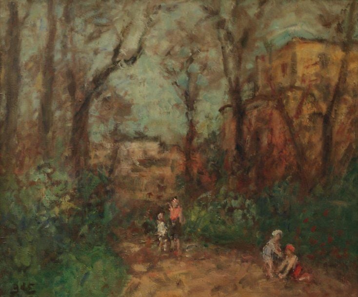 Enfants dans le parc Huile sur toile, monogrammée en bas à gauch