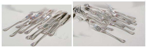 Ensemble de 16 couverts à poisson en argent, modèle à filets, les spatules chiffrée