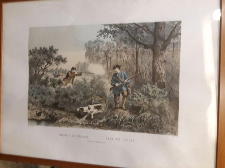 Ensemble de 3 gravures : "la chasse à la bécasse", "cerf aux abois", "le menuet de la mariée"
