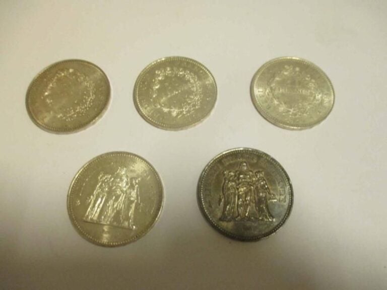 Ensemble de 5 pièces de 50 francs Hercule Argent (1974-1980) de 1975, 1976, 1977 (2) et 197