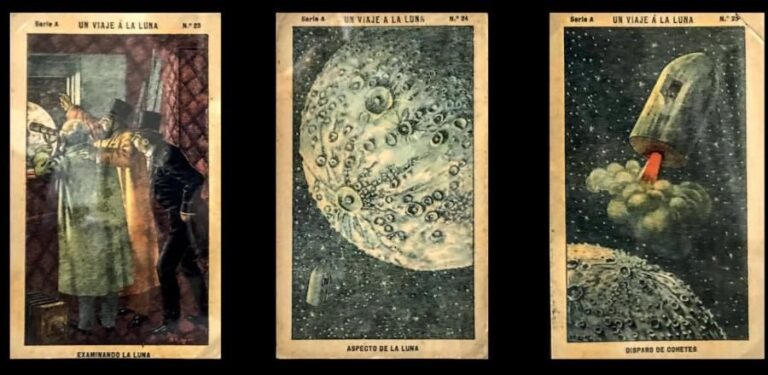 Ensemble de 50 cartes chromolithographiées intitulées: Un viage à la luna