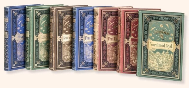 *Ensemble de 7 volumes de Jules Verne en traductions danoise et norvegienn