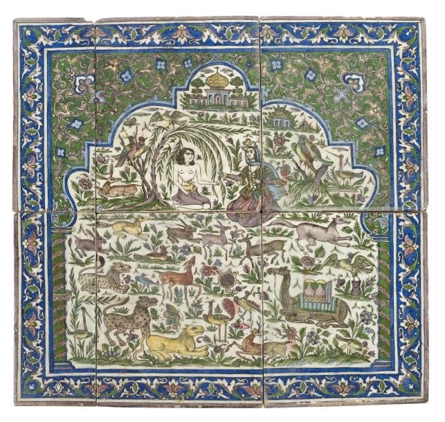 Ensemble de carreaux représentant un épisode de l'histoire de Leyli o Majnun
