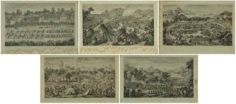 ENSEMBLE DE CINQ (5) ESTAMPES SUR PAPIER EXTRAITES DE SERIE LA CAMPAGNE DU