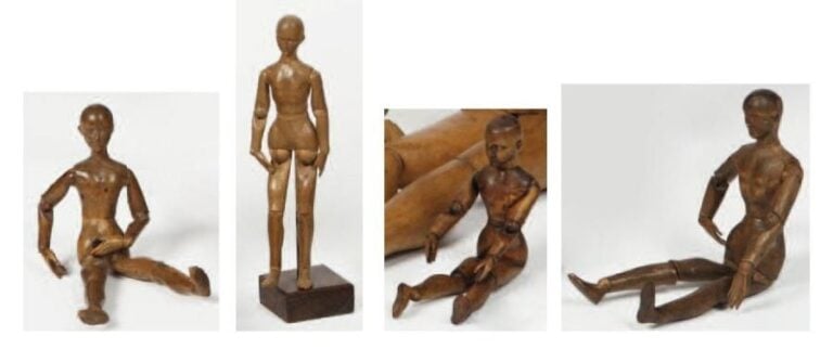 Ensemble de quatre petits mannequins de peintre Hau