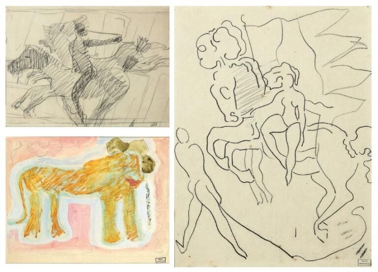 Ensemble de six dessins encadrés
