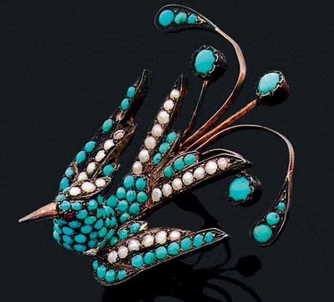 ÉPINGLE DE TÊTE «oiseau» en argent, vermeil (mi
