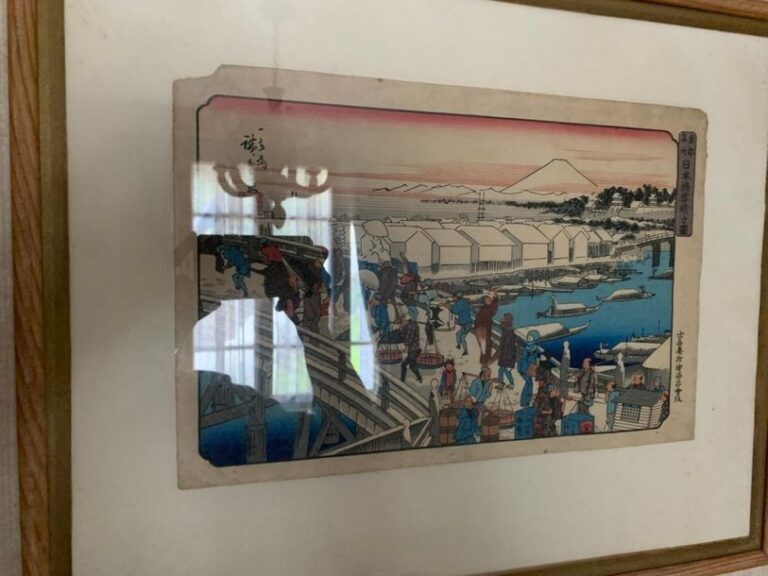 Estampe d'après Hiroshige  « le pont » déchirures, 25x38cm