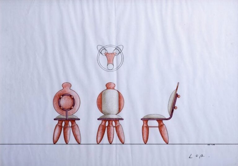 Etude d'un siège pour SL Dessin en couleur sur papier Signé et daté 1990