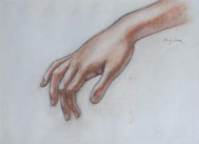 Etude de main Fusain et pastel Signée en haut à droite 20,5 x 27,5 c