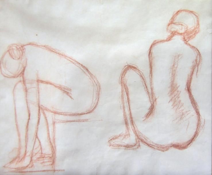 Étude de nus assis Sanguine sur papier 26 x 36 cm Provenance: Succession Wesse