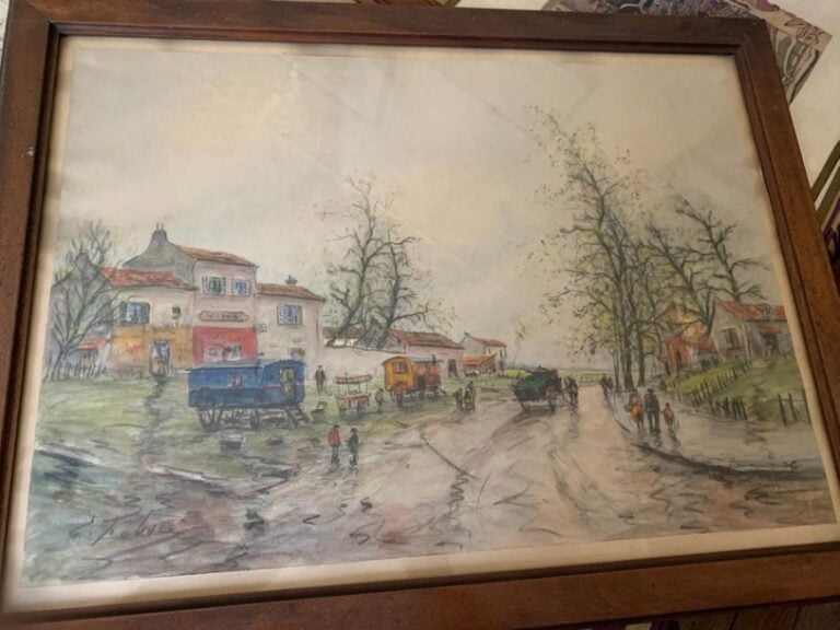 FABRE « les roulottes » aquarelle sur papier, signée en bas à gauche 43x60cm