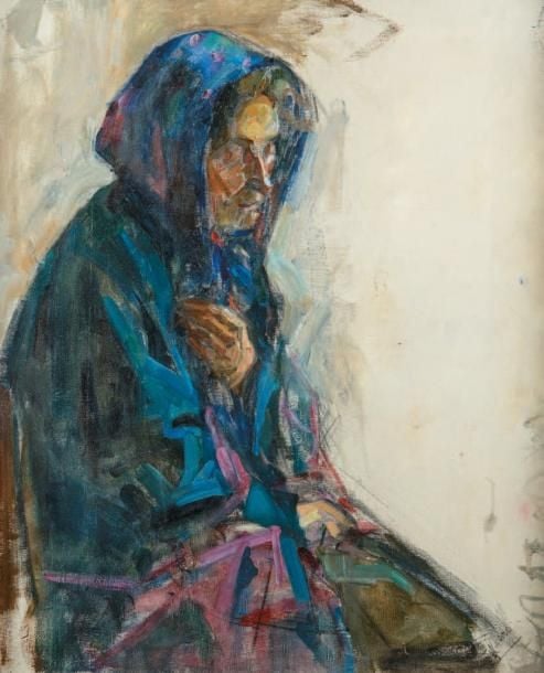 Femme assise Huile sur toile, signée en bas à droite 73 x 60 cm Oil on canvas, signed lower right