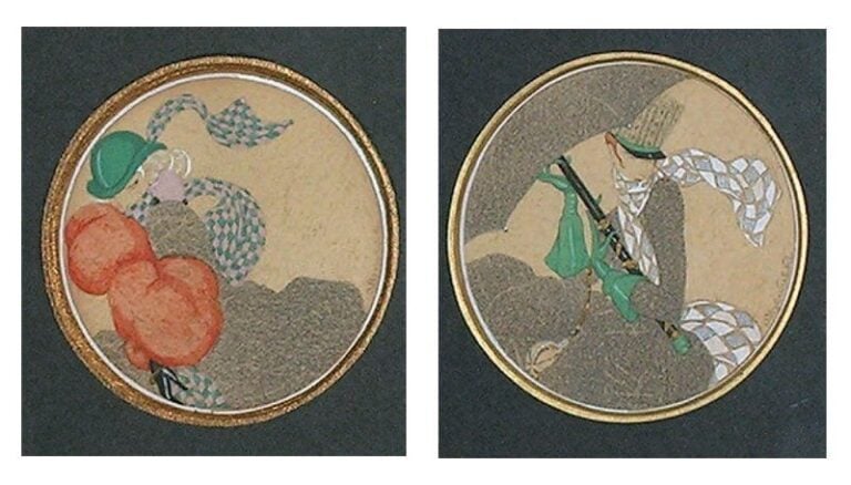 Femme et homme au chapeau Deux aquarelles Signées Dia