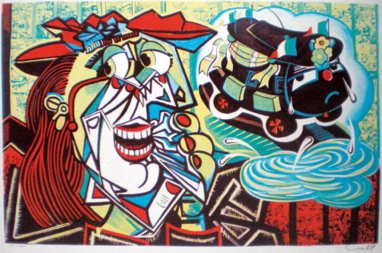 Femme et voiture Sérigraphie Signée et numérotée 54/100 33 x 50 cm