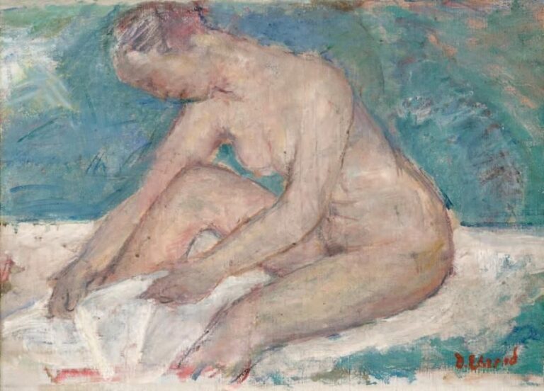 Femme nue à la toilette Huile sur toile, signée en bas à droite 33,5 x 46 cm